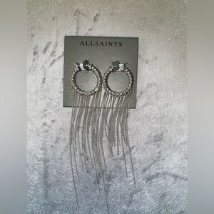AllSaints Silver Braided Hoop Fringe Statement Earrings